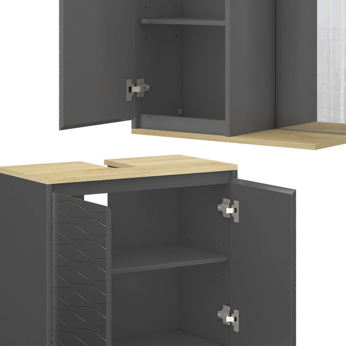BADMÖBEL-SET Livia Anthrazit/Eiche 3 Teile, mit Midischrank - Eichefarben/Anthrazit, Holzwerkstoff (60/60/30cm) - Vicco