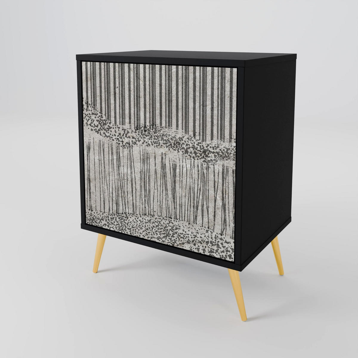 SIDEBOARD GRAIN LINES, Schwarz, 57,5x42x72,5 cm, Schwarze Metallfüße - Multicolor/Schwarz, Holzwerkstoff/Metall (57.5/72.5/42cm) - SpaceRebels