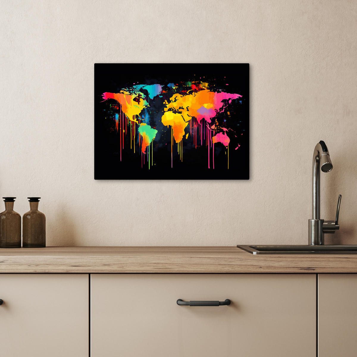 LEINWANDBILD Weltkarte - Farbe - Bunt - Graffiti - Welt 40x30 cm - Multicolor, Textil (40/30cm) - MuchoWow