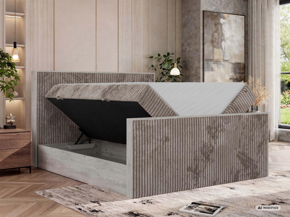 KONTINENTÁLNÍ POSTEL NORDIC DUO 160/200 - Světle hnědá Manšestr - Topper Visco - H3 - černá/světle hnědá, textil/plast (160/200cm) - MKS