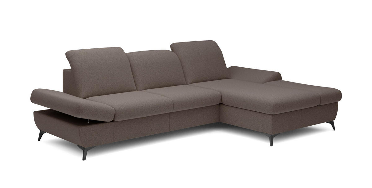 ECKSOFA FELICE R-S Braun Geflochtener Stoff mit Schlaffunktion - Braun, Holz (284/166cm) - MASSENO