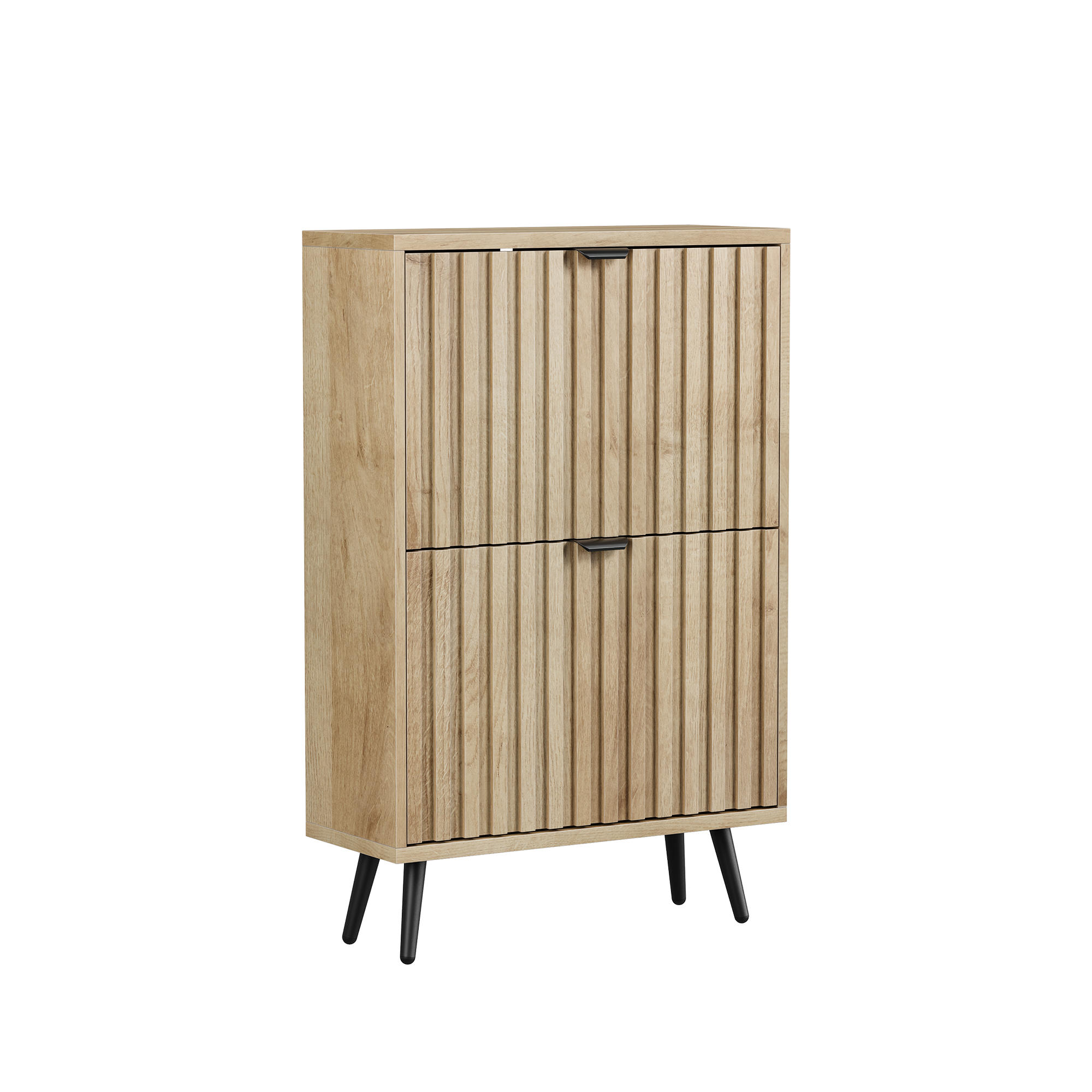 BOTNÍK v barvě dubu, styl Mid-Century, se 2 výklopnými přihrádkami - barva dubu, kompozitní dřevo (60/95/24cm) - Urban Meuble