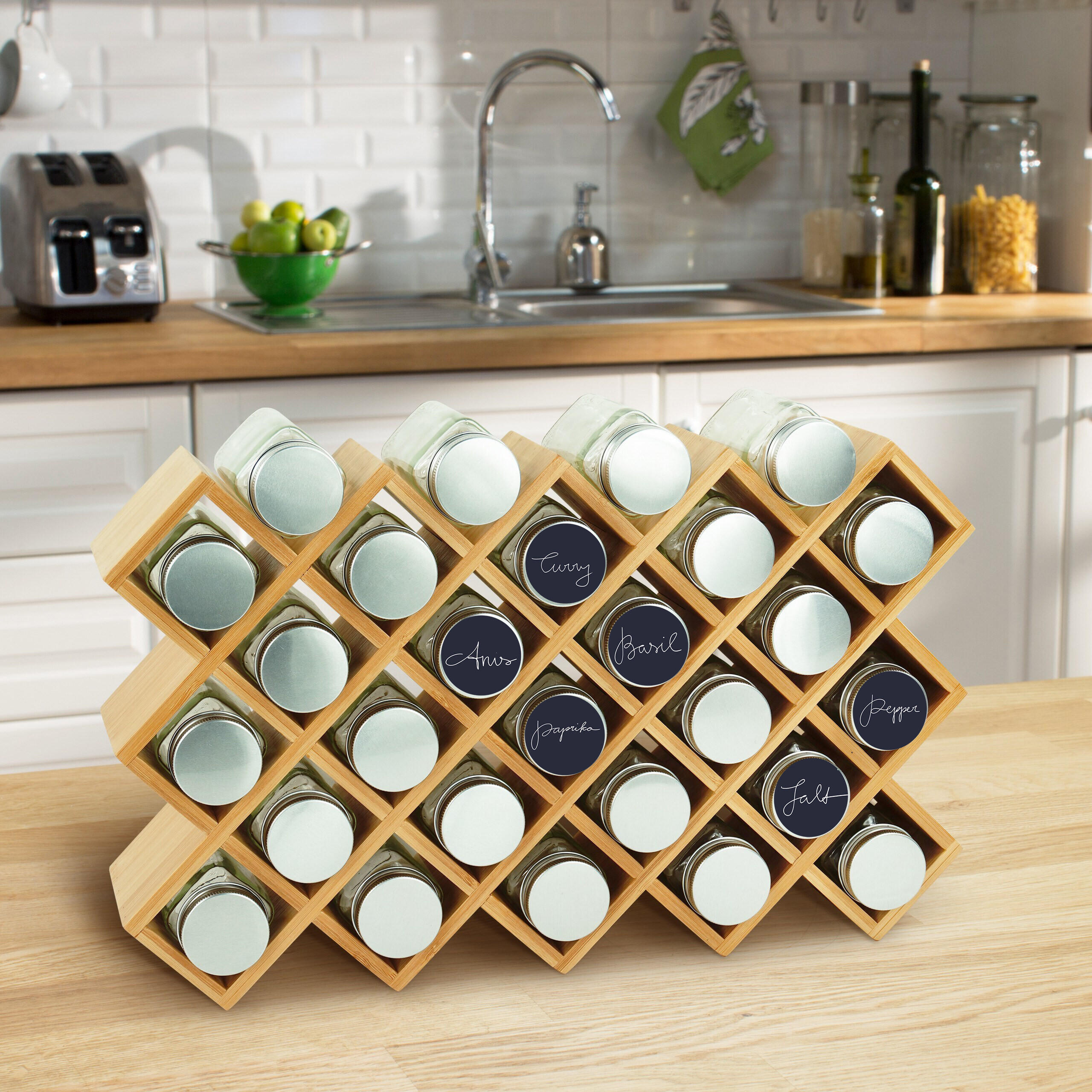 GEWÜRZREGAL - Hellbraun/Transparent, Glas/Holz (43/26/9.5cm) - Relaxdays