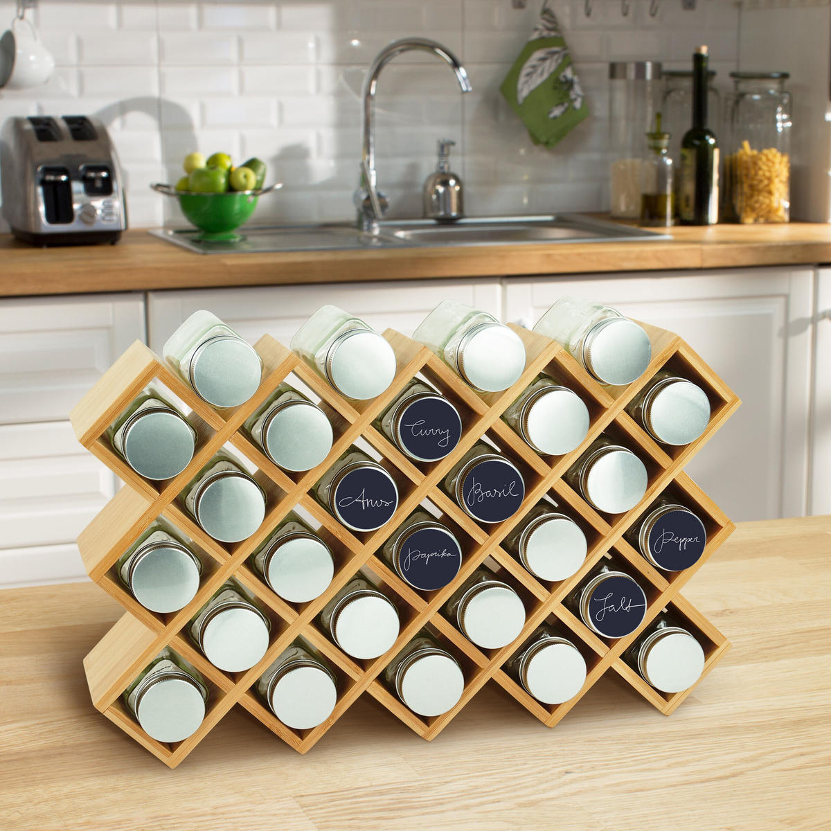 GEWÜRZREGAL - Hellbraun/Transparent, Glas/Holz (43/26/9.5cm) - Relaxdays