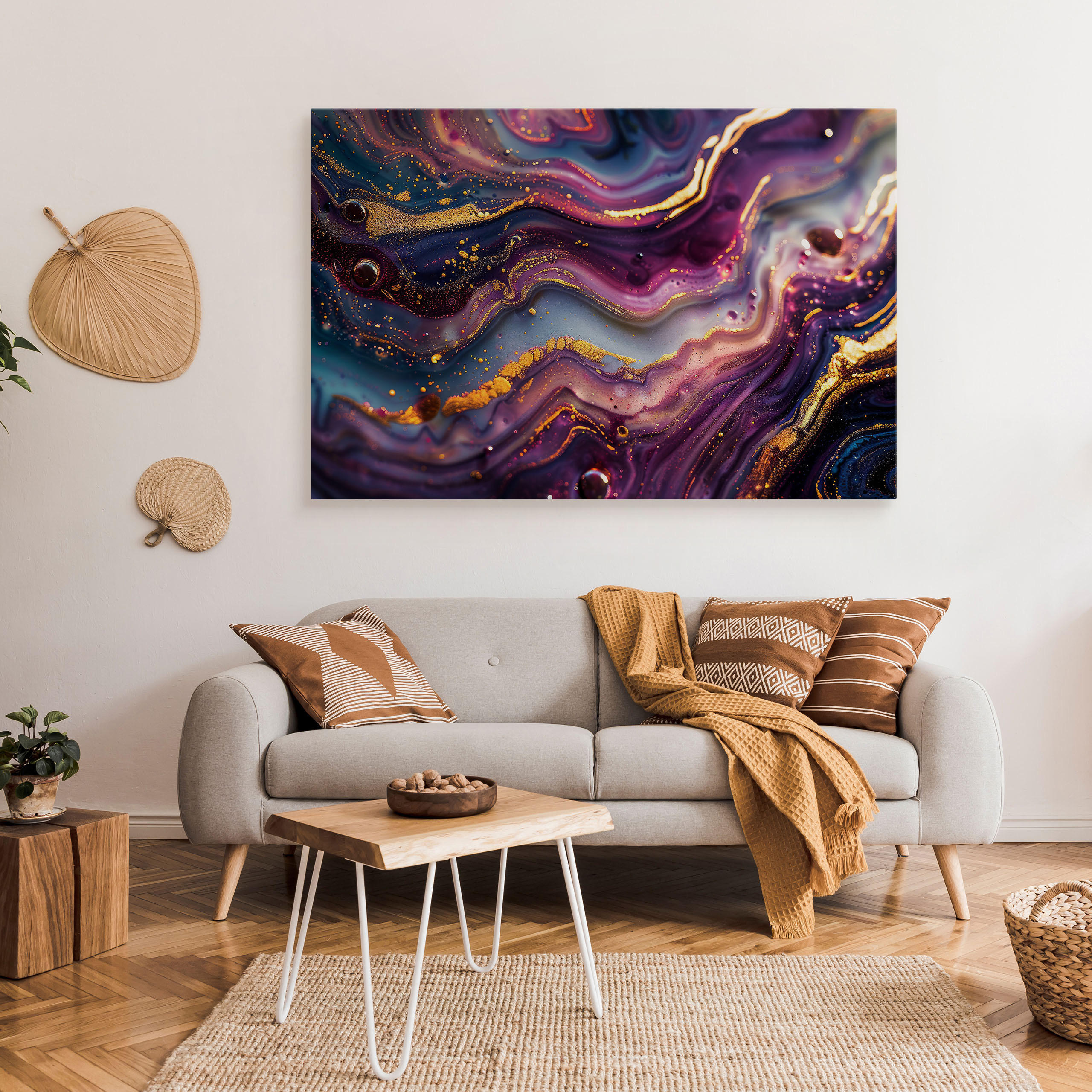 Thumbnail - Muralo Wandbild, Blau, Rosa, Orange, Violett, Textil, Abstrakt, Marmor Optik, Rechteckig, 120x80 cm, Bilder und Zubehör,...