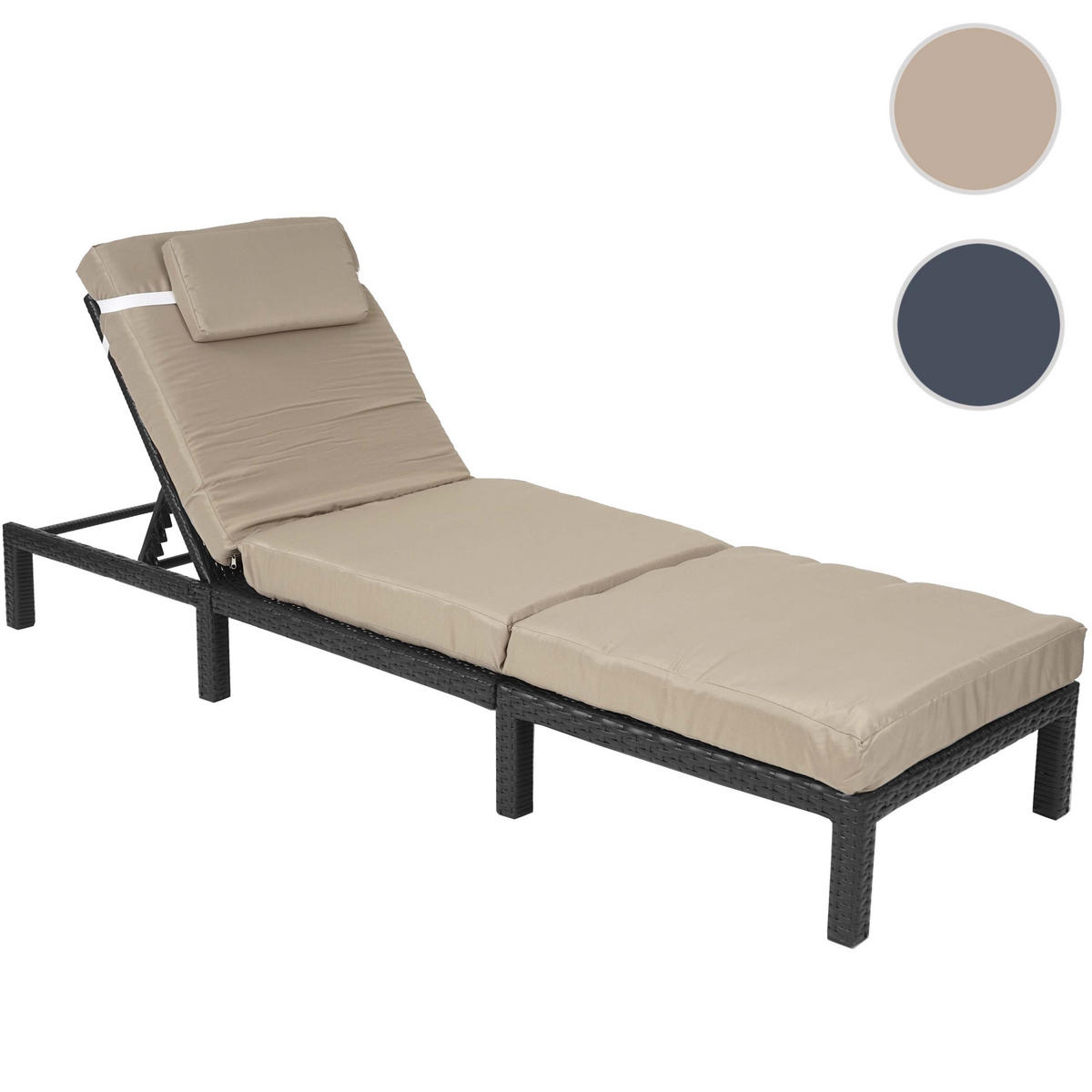 POLY-RATTAN SONNENLIEGE PREMIUM Anthrazit, Cremeweiß - Anthrazit/Weiß, Kunststoff (60/71/198cm) - MCW