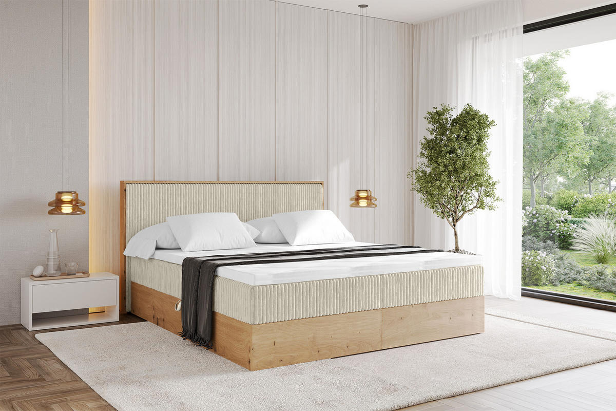 BOXBETT LOLLI9 - 160x200 - H3 Creme - Beige, Holzwerkstoff (160/200cm) - ALTDECOR