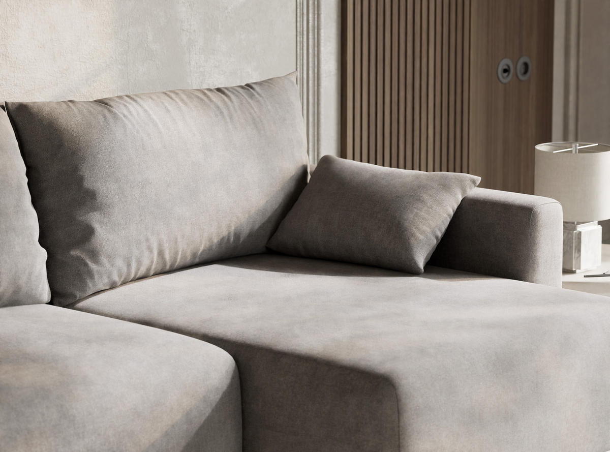 ECKSOFA MIT SCHLAFFUNKTION Leon Beige grau Webstoff - Greige/Schwarz, Holz/Holzwerkstoff (239/148cm) - Maison de Reve