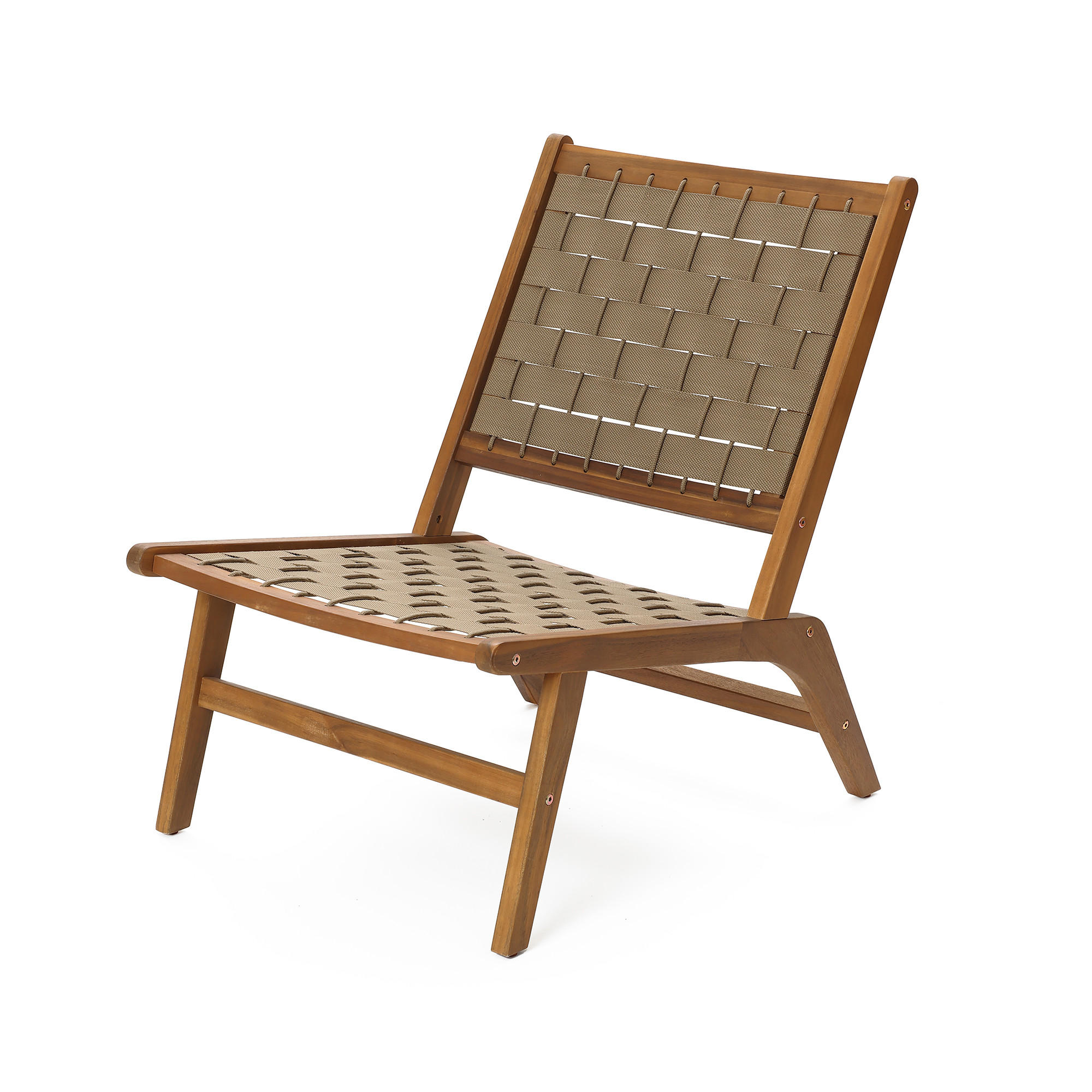 77CM Outdoor-Ess- und Terrassenstuhl ohne Armlehnen aus Akazienholz mit geflochtener Rückenlehne und Sitzfläche - Ahornfarben, Holz (75.5/77/54cm)