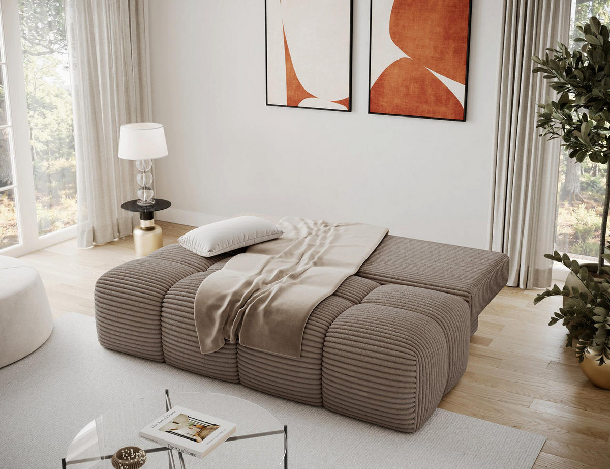 SCHLAFSOFA Nuwia mit Schlaffunktion und Bettkasten – Modernes Designsofa mit Schlafauszug und dekorativer Steppung - Braun, Kunststoff (200/102/100cm) - Wohnideebilder