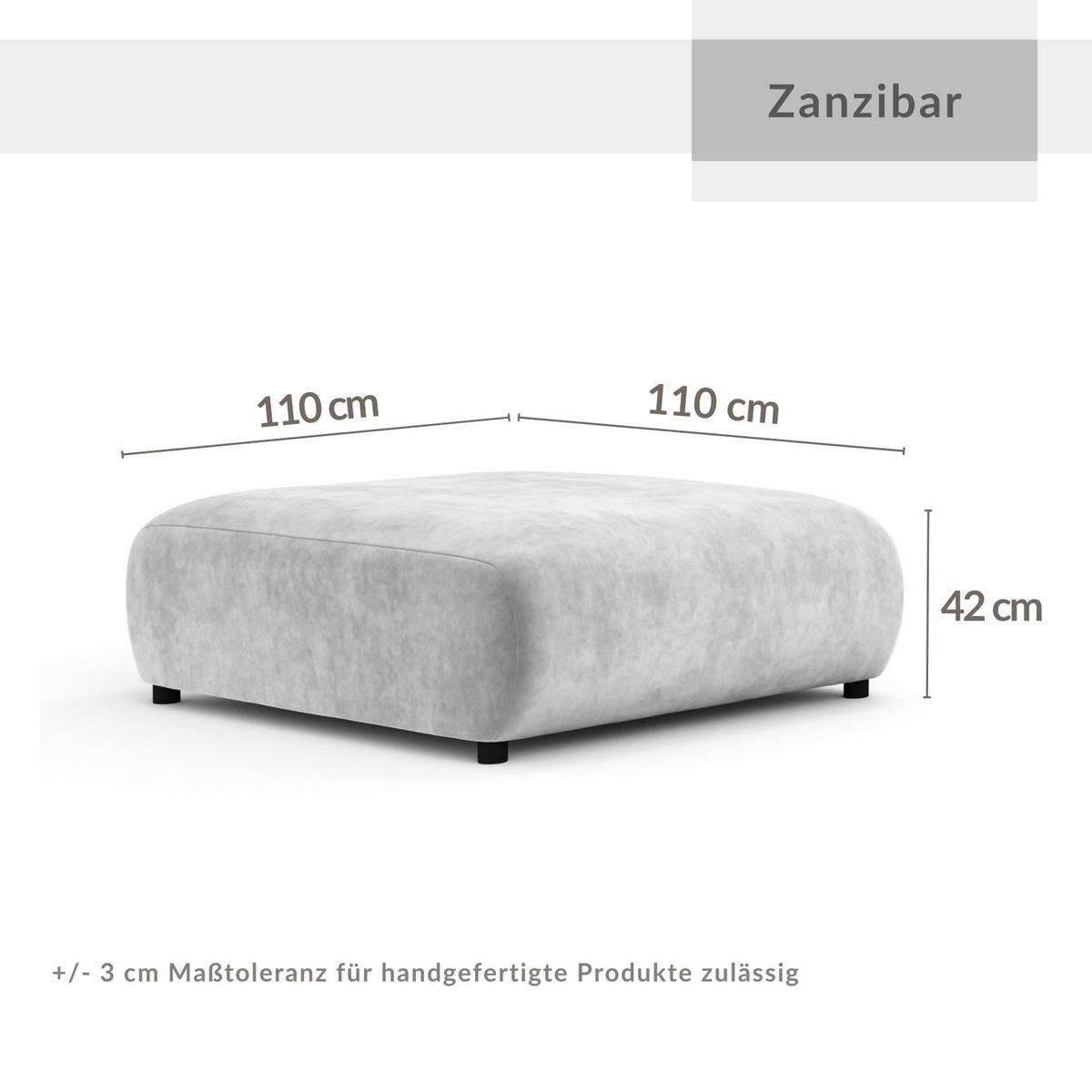 POUF L Zanzibar Creme Samtstoff - Creme/Schwarz, Holz/Holzwerkstoff (110/37/110cm) - Maison de Reve