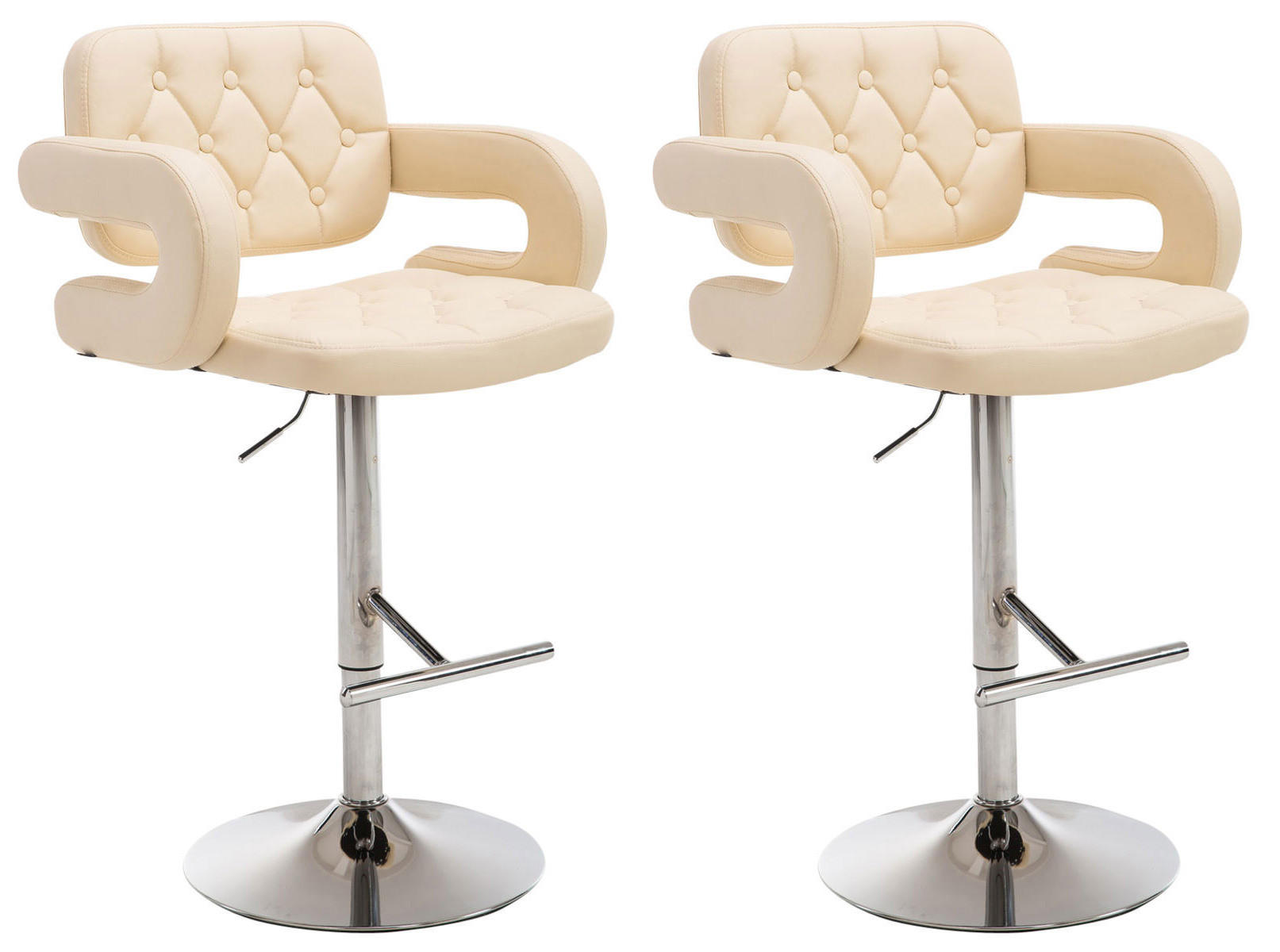 BARHOCKER 2er Set Lederlook creme - Chromfarben/Creme, Textil/Metall (62/103/55cm) - CLP