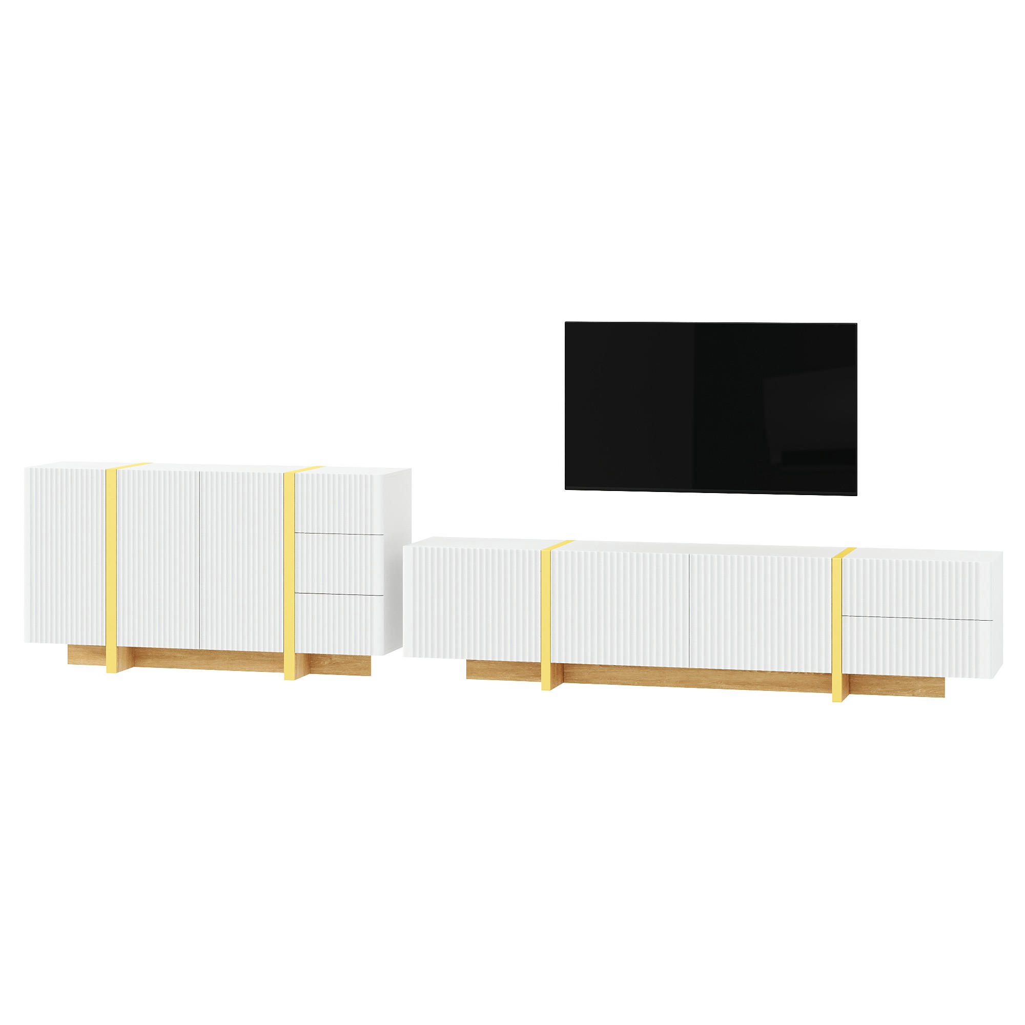 WOHNWAND DE-40127 2-teilig mit Rillenfront Weiß - Weiß, Holzwerkstoff (190/45/35cm) - ComfortXL