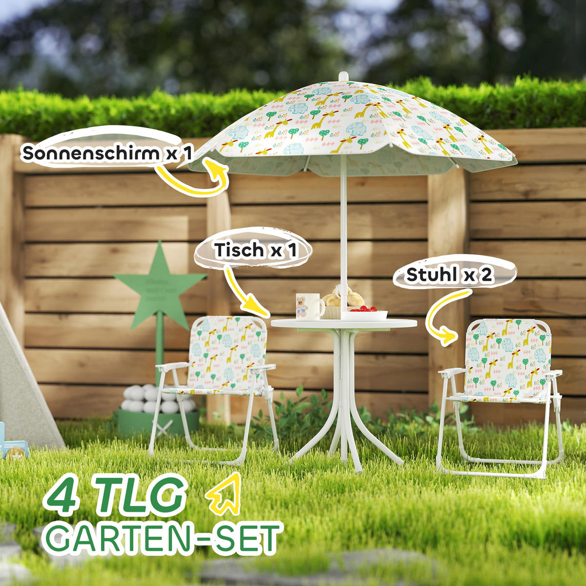 GARTEN-KINDERSITZGRUPPE, Weiß, Stahl, Polyester - Weiß, Metall - AIYAPLAY