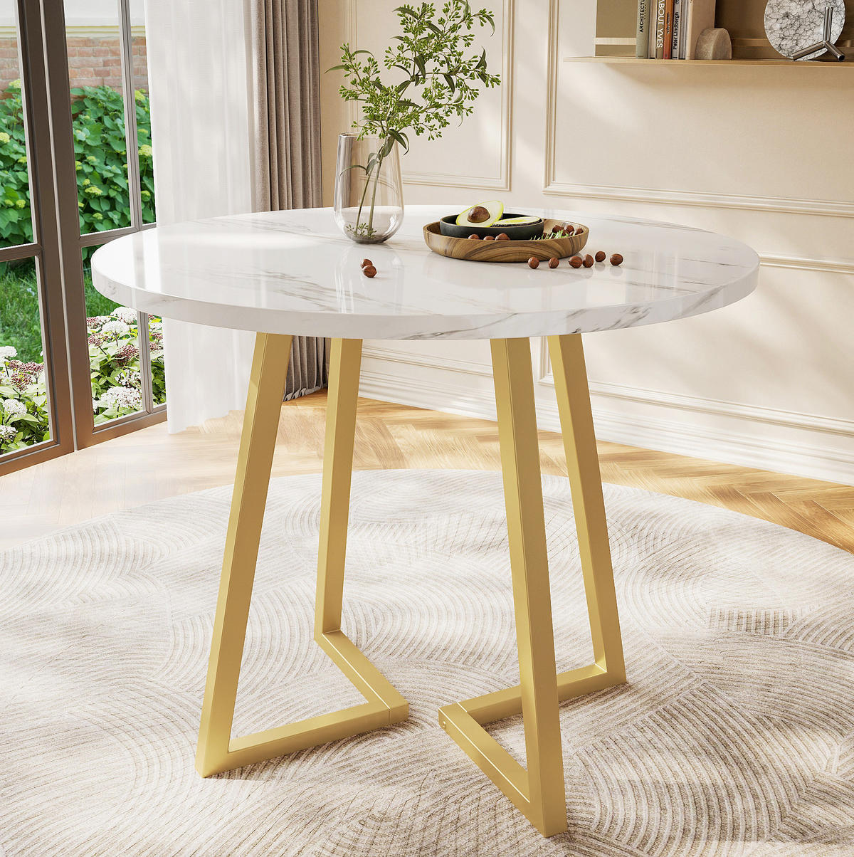 JÍDELNÍ stůl 80/75 cm bílý z MDF a kovu s mramorovým dekorem - bílá, kompozitní dřevo (80/80/75cm) - OKWISH