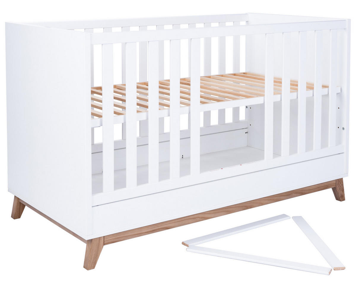 BABYBETT Lina 4x höhenverstellbar Weiß/Waluss - Walnussfarben/Weiß, Holz/Holzwerkstoff (70/140cm) - arthur berndt