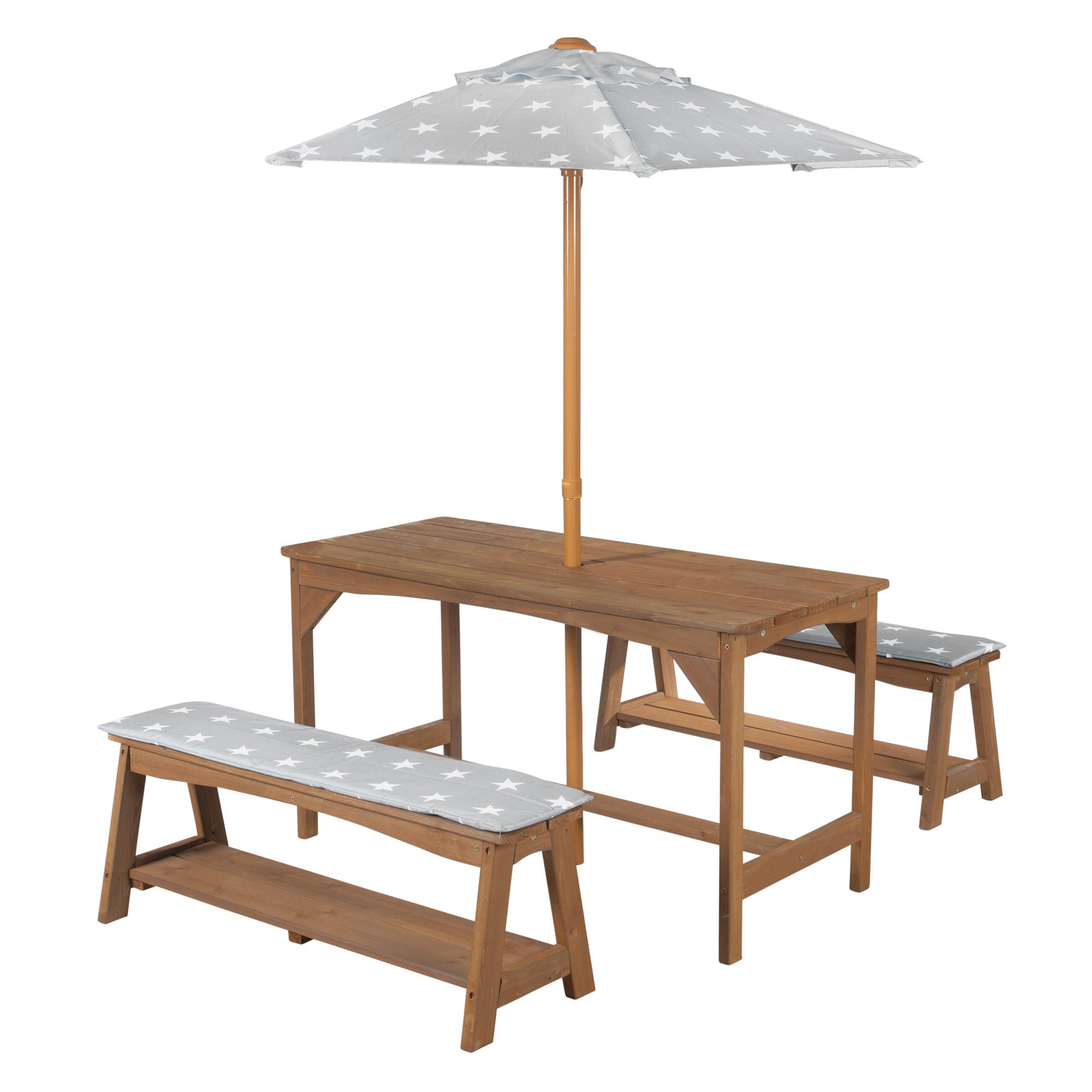 KINDERSITZGRUPPE mit Sitzauflage und Schirm teak - Teakfarben, Holz - Roba