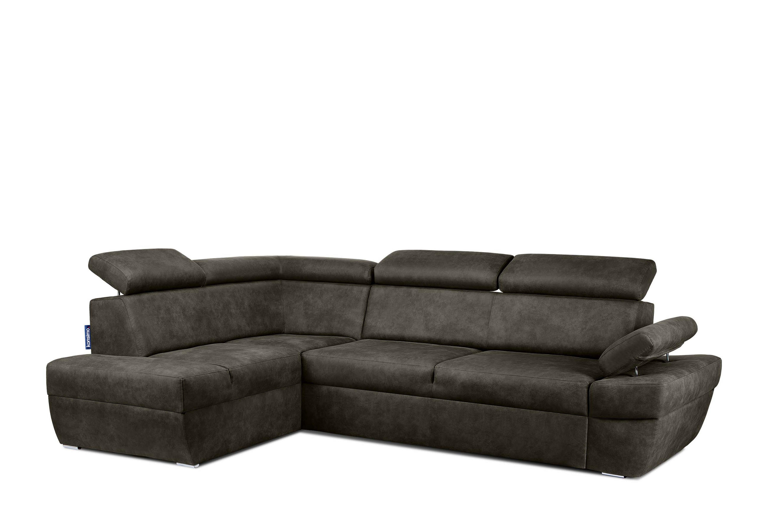 SCHLAFECKSOFA RATLO links 4/5-Sitzer mit Bettkasten in Lederoptik, grau - Silberfarben/Grau, Textil (270/190cm) - KONSIMO®