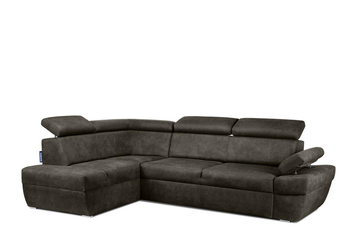 SCHLAFECKSOFA RATLO links 4/5-Sitzer mit Bettkasten in Lederoptik, grau - Silberfarben/Grau, Textil (270/190cm) - KONSIMO®