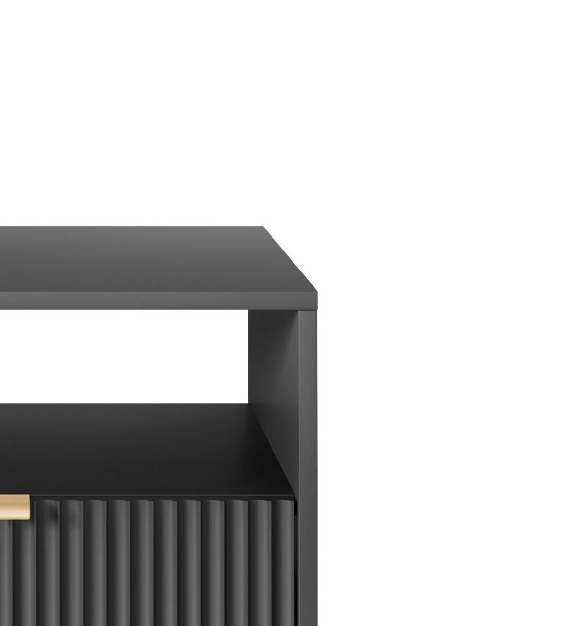 NACHTTISCH Nova - NOC, Geriffelte Front mit Goldenes Griffdesign 54x39x56 cm Schwarz - Goldfarben/Schwarz, Holzwerkstoff/Kunststoff (54/56/39cm) - DomoHome