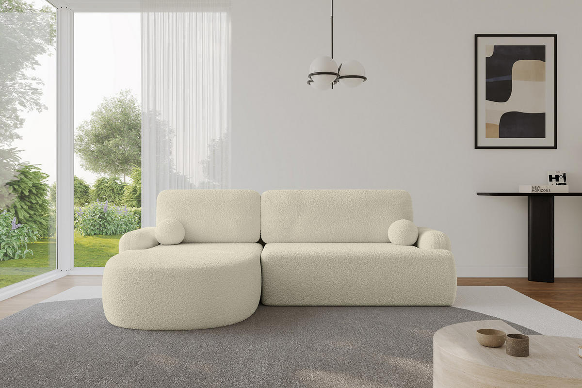 ECKSOFA mit Schlaffunktion und Bettkasten LIRA-L - 264x172x89 Beige - Beige, Holzwerkstoff/Textil (264/172cm) - ALTDECOR