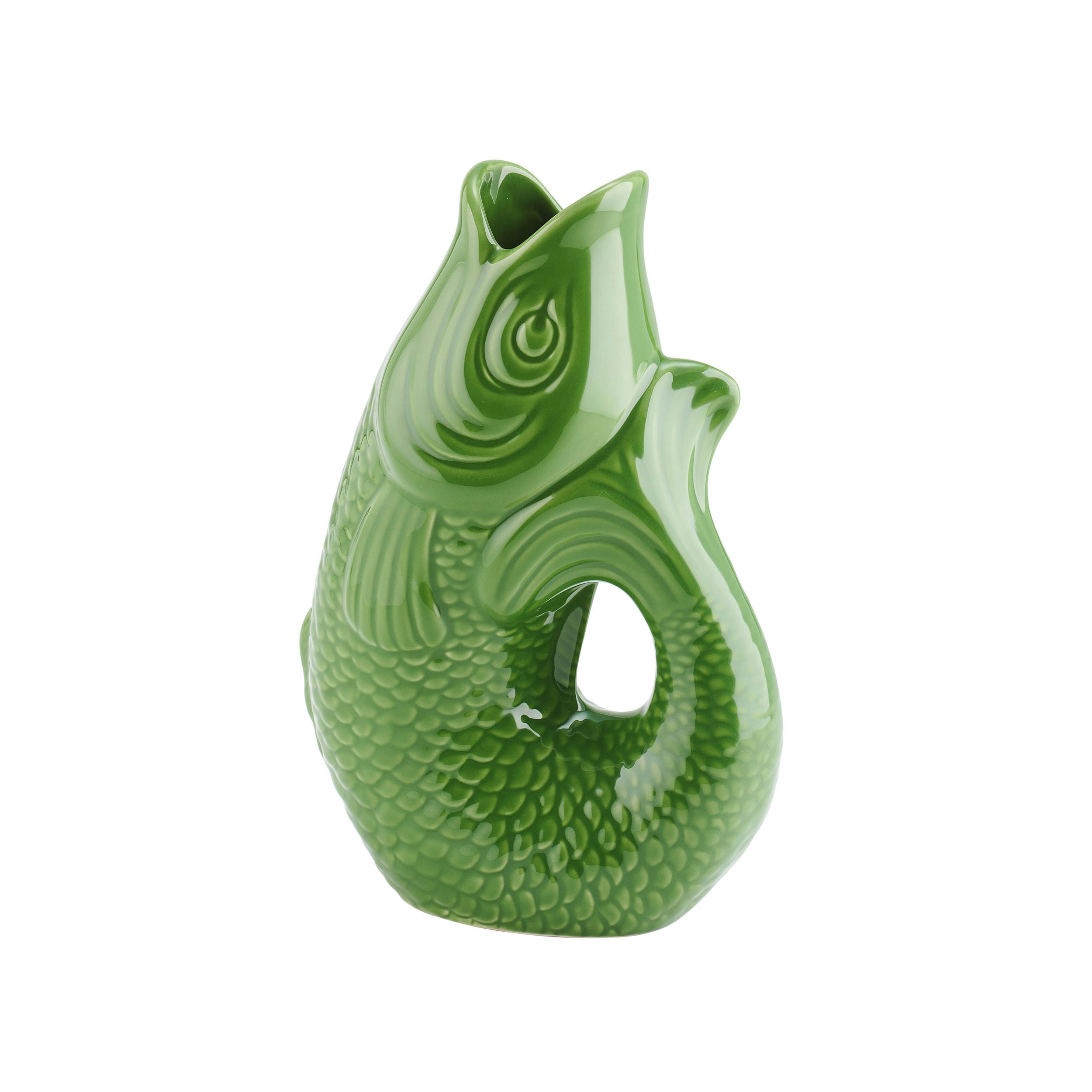 VASE Monsieur Carafon S, Fisch-Form, Steingut, Green Bay, 25 cm - Grün, Keramik (25cm) - Gift Company