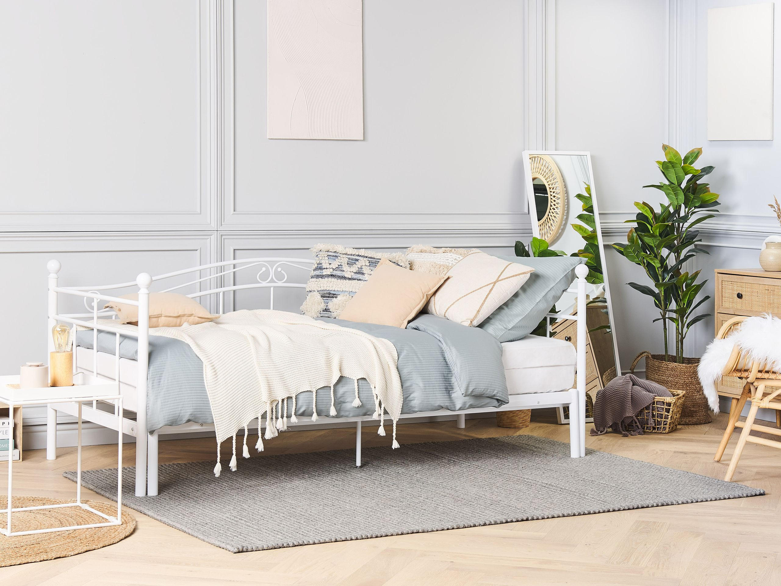 AUSZIEHBETT 80x200 cm Weiß Tulle - Weiß, Metall (80/200cm) - Beliani