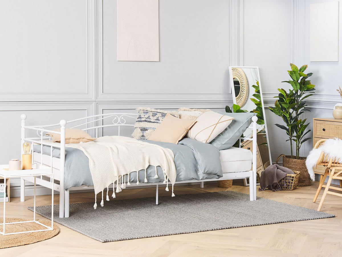 AUSZIEHBETT 80x200 cm Weiß Tulle - Weiß, Metall (80/200cm) - Beliani