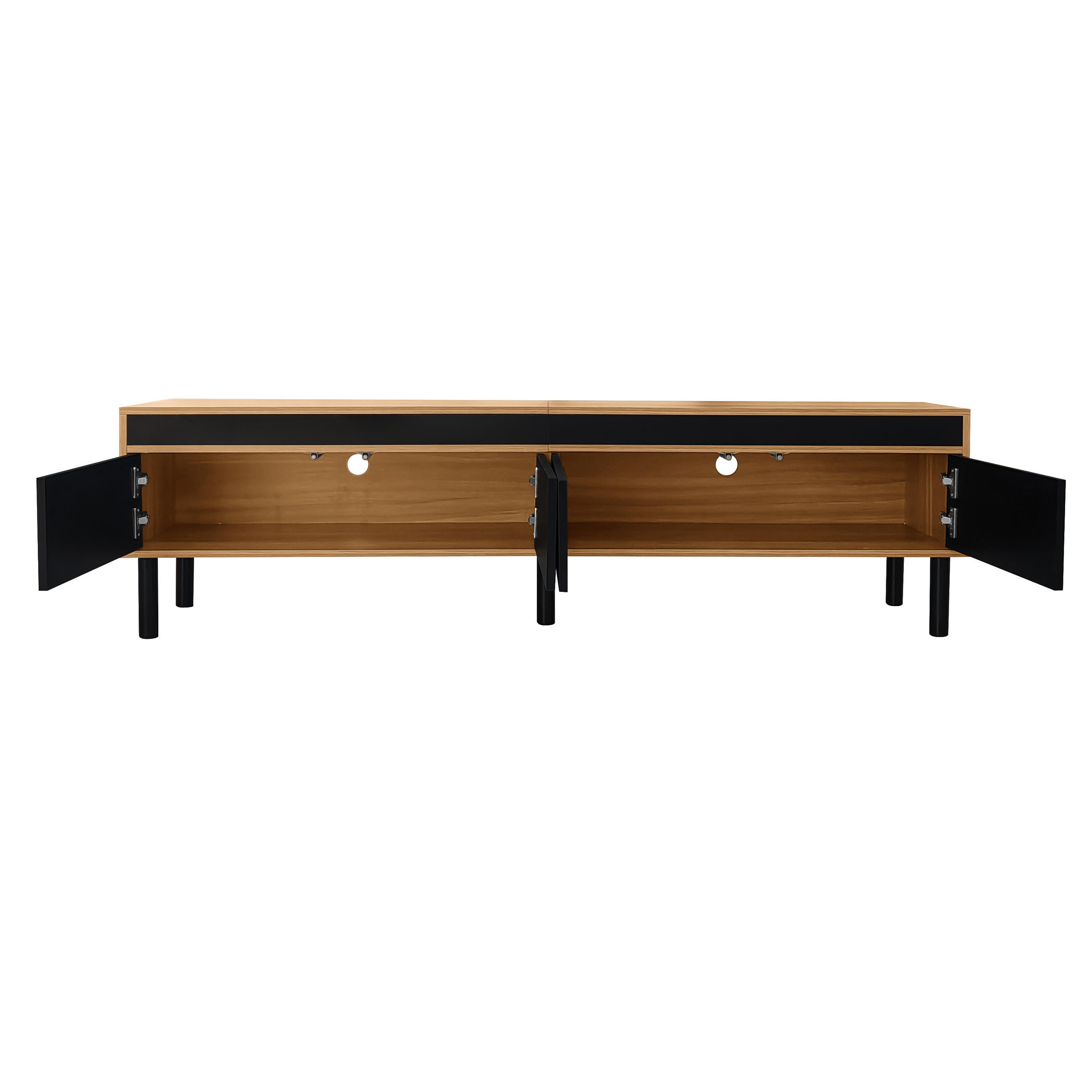 TV Lowboard 170x38x47,7 cm, 4 Türen, Schwarz Natur - Schwarz, Holz (170/47/38cm)