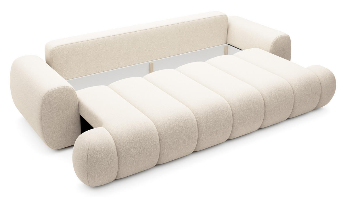 SOFA 260 cm mit Schlaffunktion Puro, Bettkasten, Modern Design, Creme - Creme, Holz (263/81/110cm) - Emporius