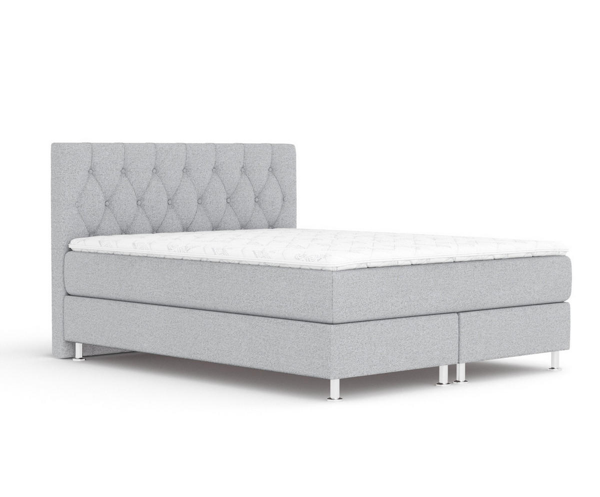 BOXSPRINGBETT Excelsior Hellgrau 200/200 cm mit Latex-Topper - Silberfarben/Hellgrau, Holz/Holzwerkstoff (200/200cm) - Maison de Reve