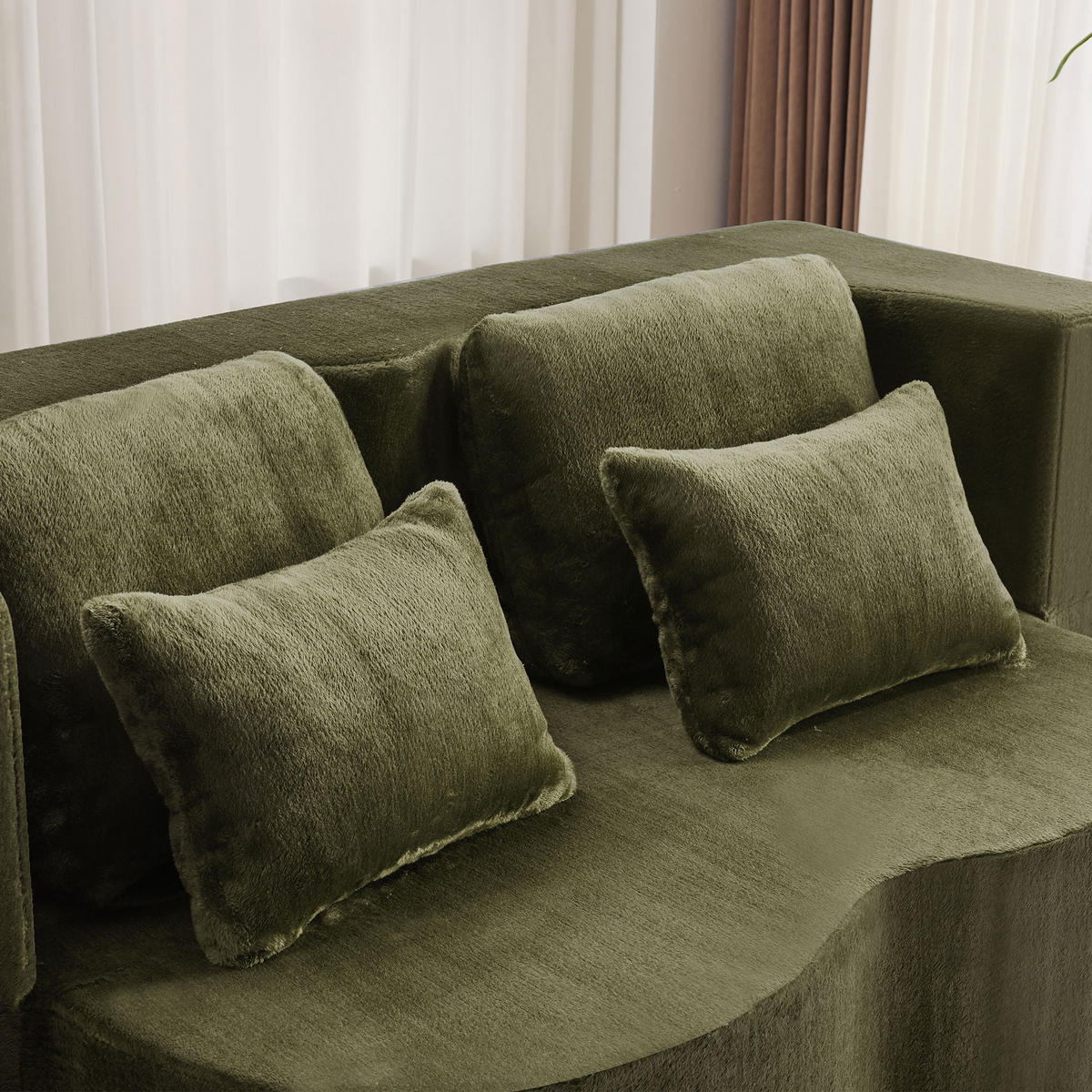 2-SITZER SCHLAFSOFA Flanell Grün mit 4 Kissen - Grün, Textil (198/76/120cm) - WISHDOR