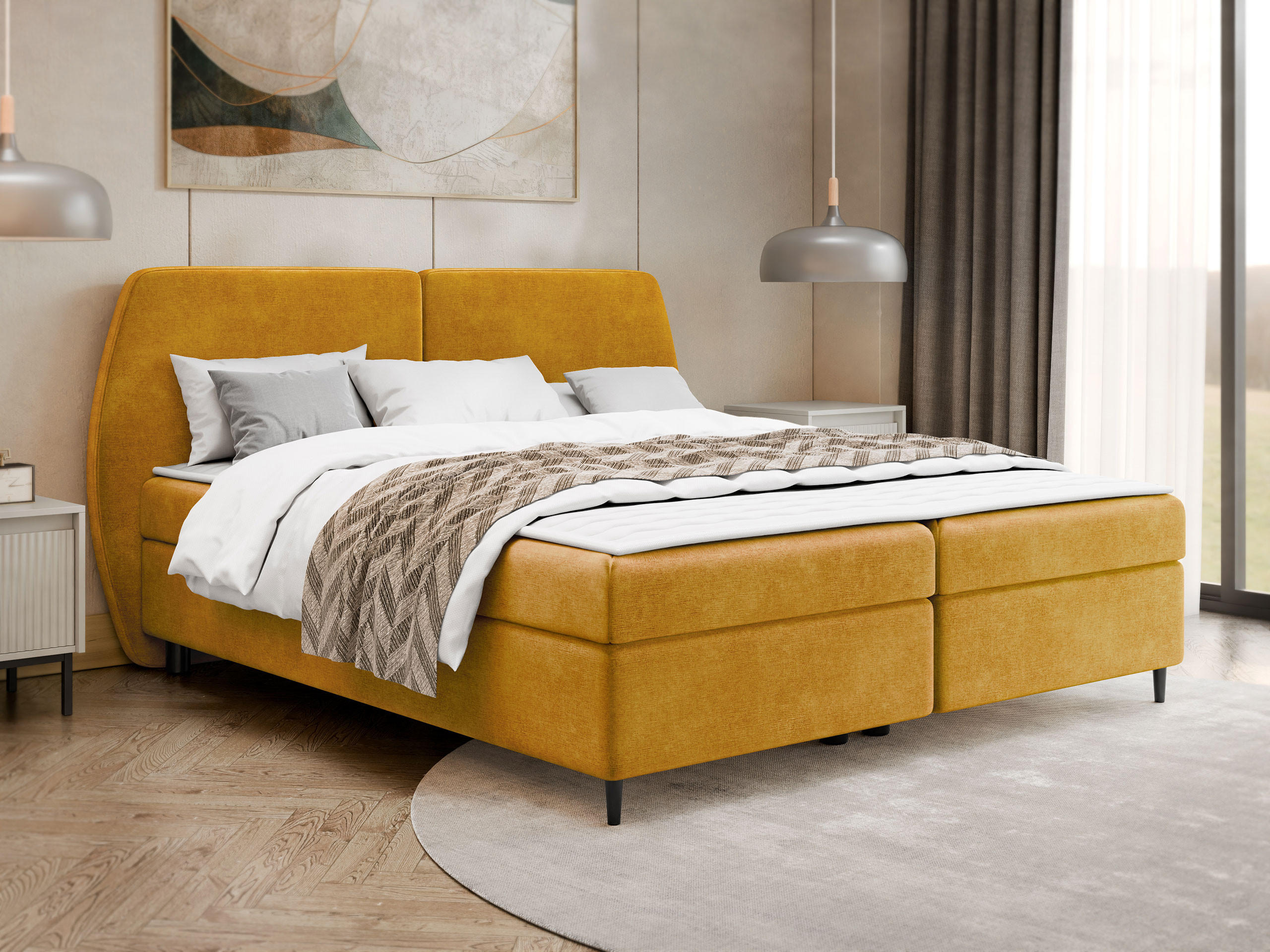 BOXBETT Madryt - Currygelb/Schwarz, Holz/Holzwerkstoff (160/200cm) - MIRJAN24