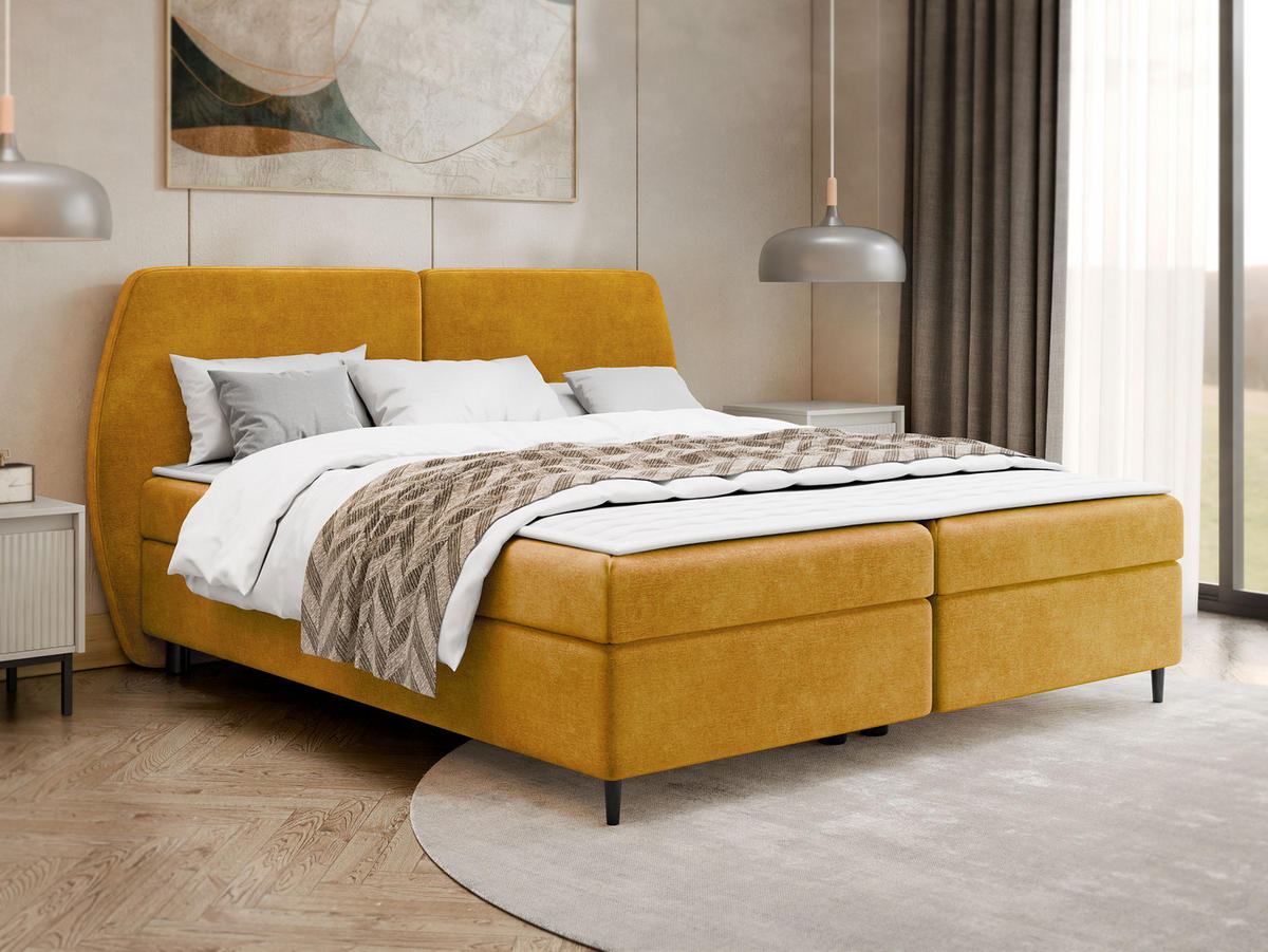 BOXBETT Madryt - Currygelb/Schwarz, Holz/Holzwerkstoff (180/200cm) - MIRJAN24