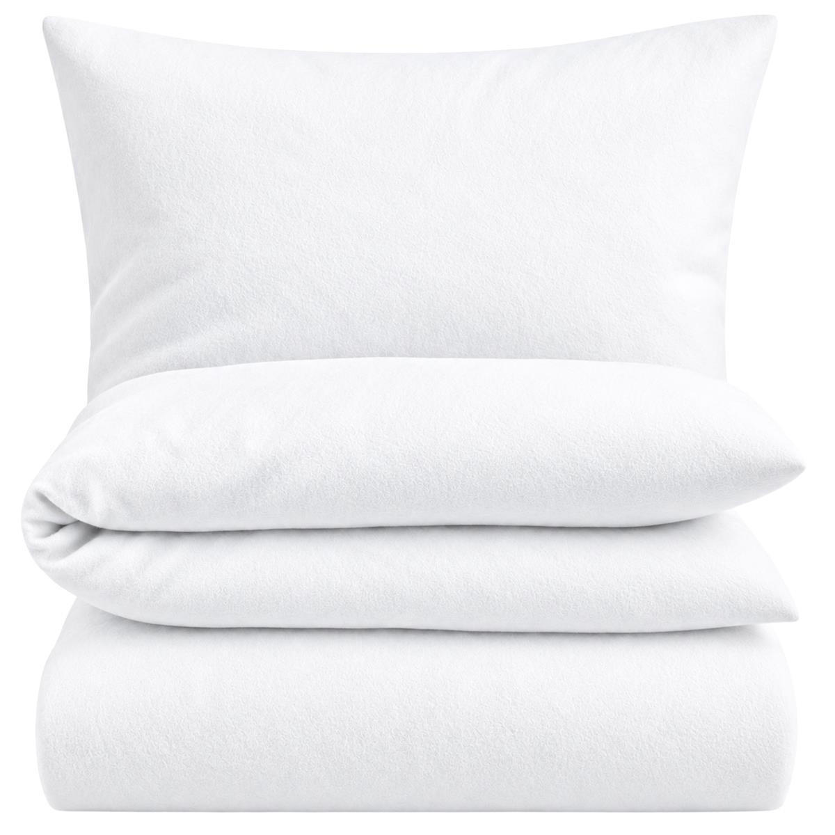 BETTWÄSCHE Biber 155x220 Weiß Uni Flanell Winter Bettbezug - Made in Germany - Weiß, Textil (155/220cm) - Carpe Sonno