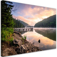 LEINWANDBILD Aussicht See Steg Natur 90x60cm - Grau, Textil (90/60cm) - Feeby