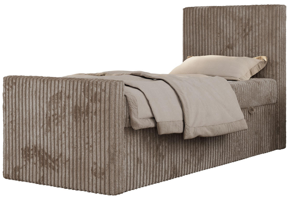 JUGENDBETT TILIO DUO 90/200 - Hellbraun Cord - H3 - Rechts Seite - Hellbraun, Textil (90/200cm) - MKS