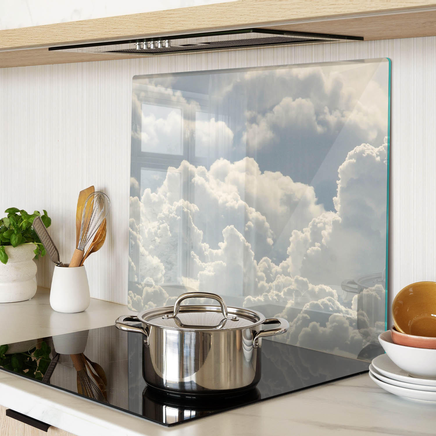 GLASPLATTE 60x52 cm Wolken - Weiß, Glas (60/0.4/52cm) - TULUP