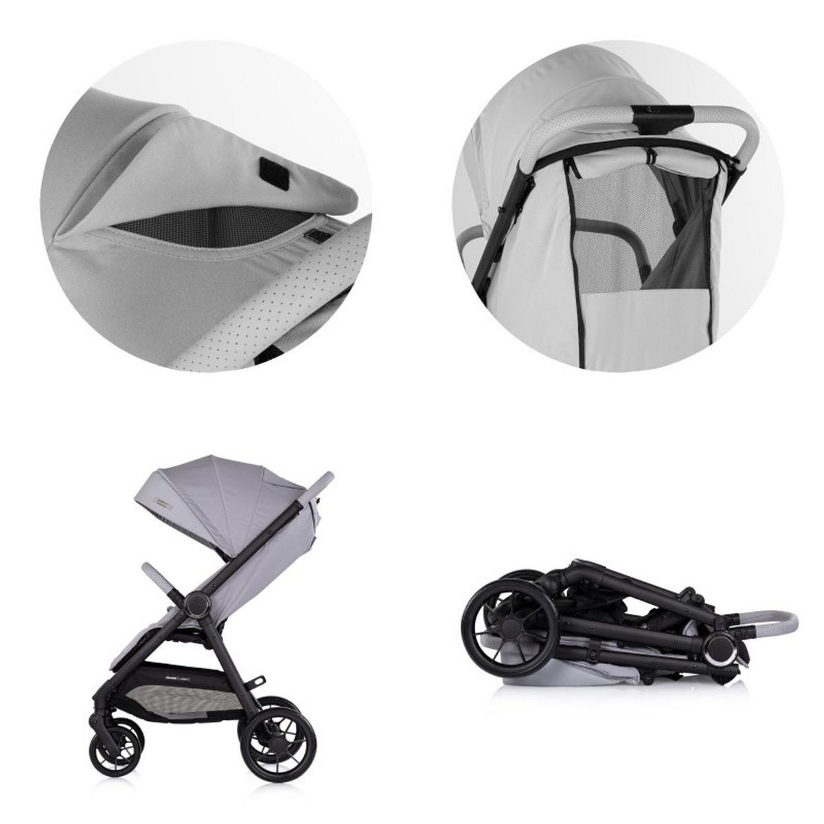KINDERWAGEN Ultera hellgra klappbar Korb Federung Hinterradbremse Gurt - Schwarz, Metall (75/56/102cm) - Chipolino