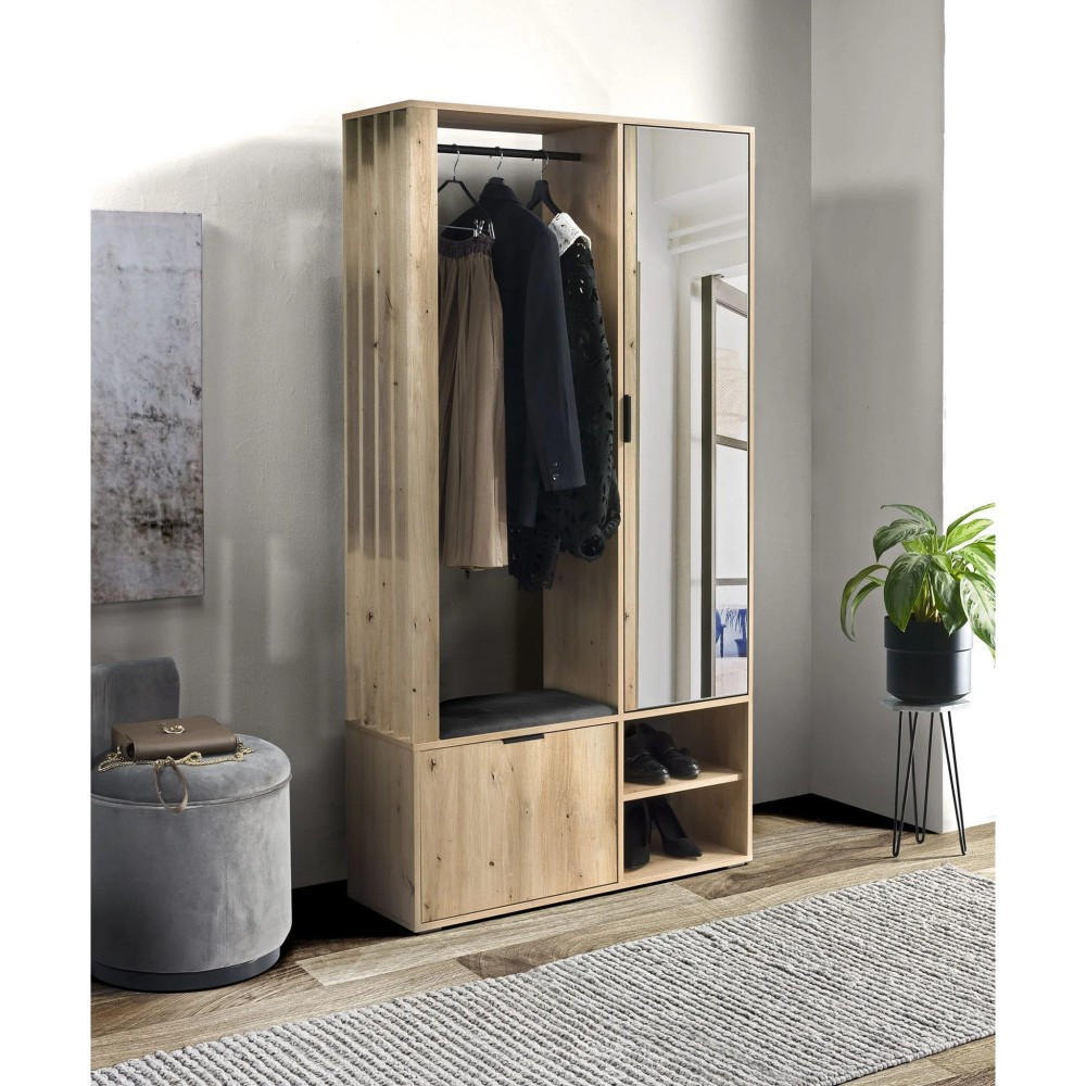 GARDEROBENSCHRANK Limo mit Spiegel und Sitzbank, Eiche Artisan - Eiche Artisan, Holzwerkstoff (100/190/33cm) - Beautysofa