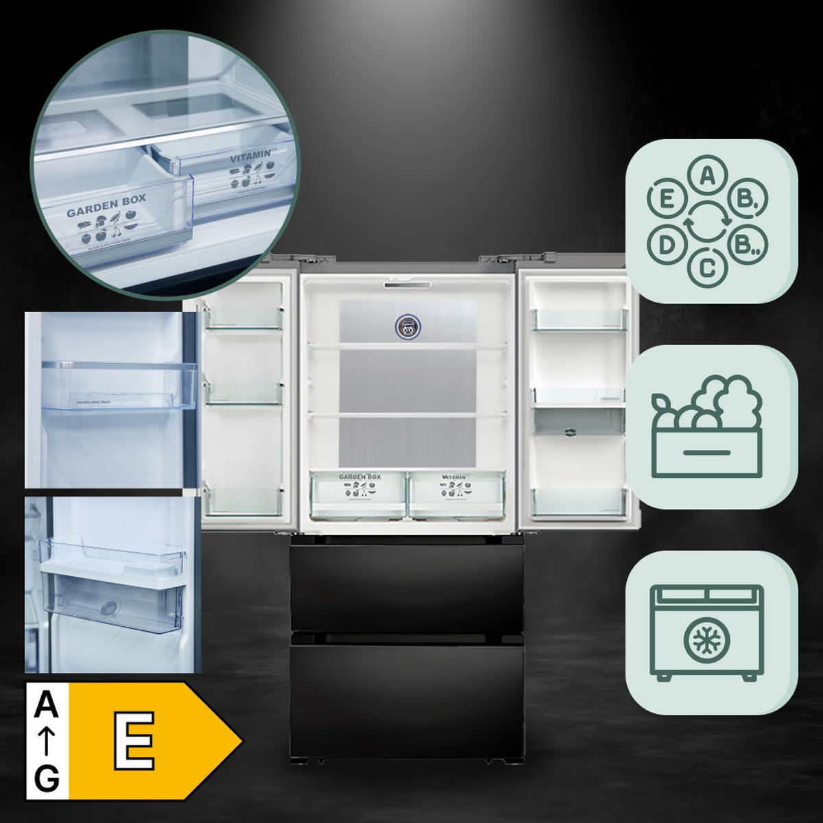SIDE-BY-SIDE-KÜHLSCHRANK KS 80420 RS N, 83.6 cm breit, No Frost 506 l - Schwarz, Metall (83.6/183/70.6cm) - Kaiser Küchengeräte