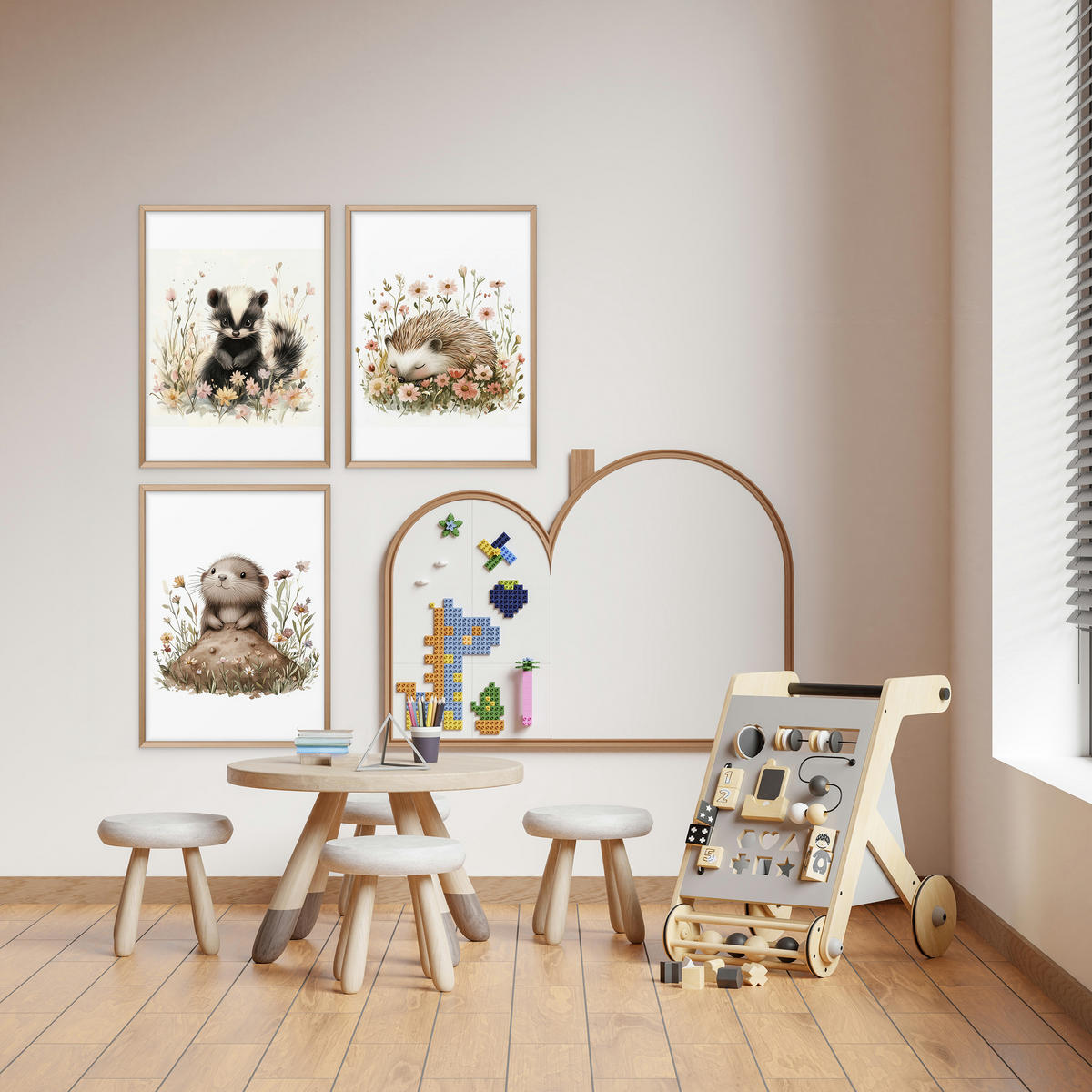 SADA PLAGÁTOV Do Detskej Izby Mackovia Mesiace Oblaky Hviezdy 3x Plagát A4 21 x 30 cm - oranžová/hnedá, papier (21/30/1cm) - Muralo