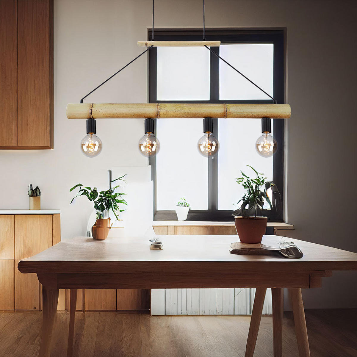 HÄNGELEUCHTE Metall Bambusoptik Braun - Braun, Holz (100/7/120cm) - Globo Lighting