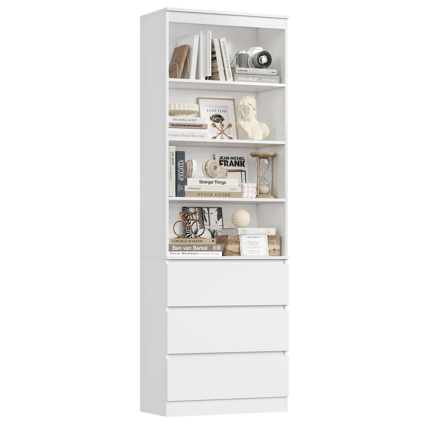 BÜCHERREGAL mit 3 Schubladen weiß 202 x 60 x 35 cm - Weiß, Holzwerkstoff (60/202/35cm)