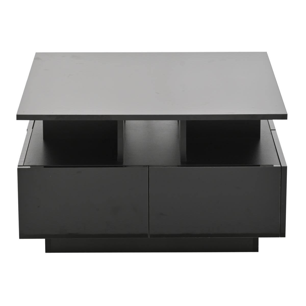 COUCHTISCH 70/70/40 cm Schwarz aus Spanplatte mit LED und 4 Schubladen - Schwarz, Holzwerkstoff (70/70/40cm) - OKMYHOME
