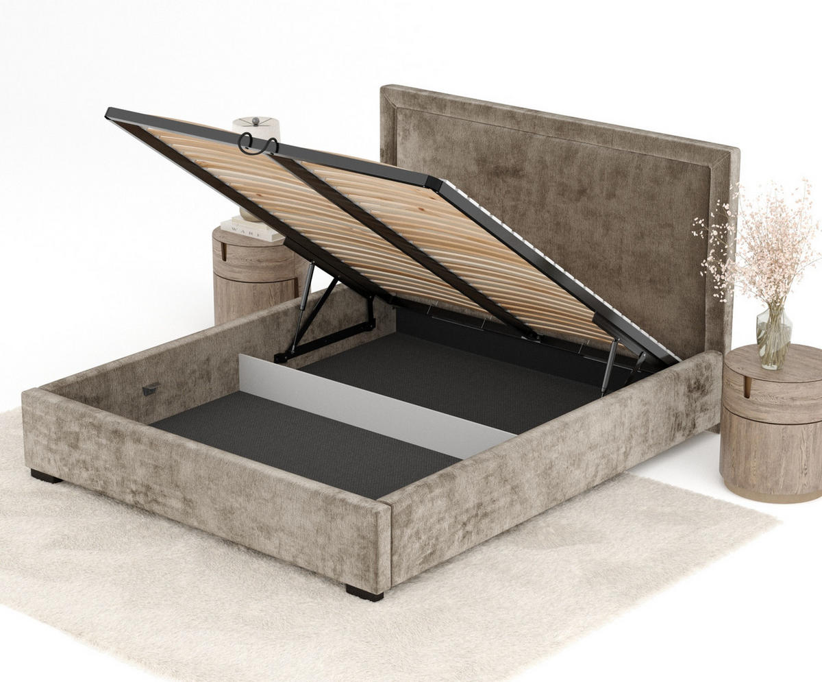POLSTERBETT Ordina Beige 180/200 cm im Chenille-Stoff - Beige/Schwarz, Holz/Holzwerkstoff (180/200cm) - Maison de Reve