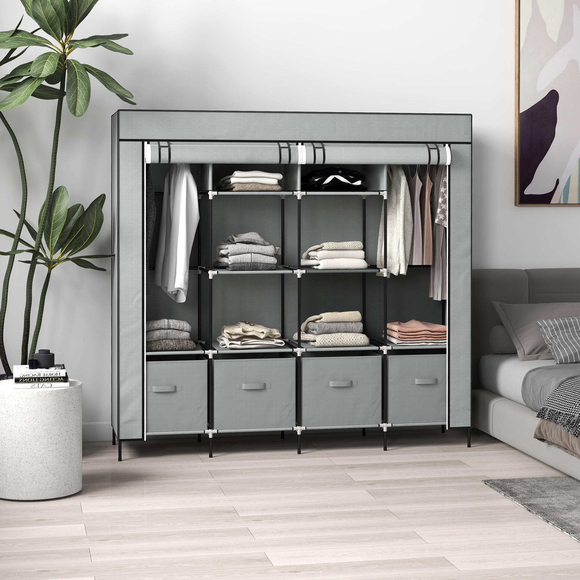 STOFFSCHRANK Kleiderschrank, Dunkelgrau - Dunkelgrau, Metall (42.5/169.5/166cm) - HOMCOM