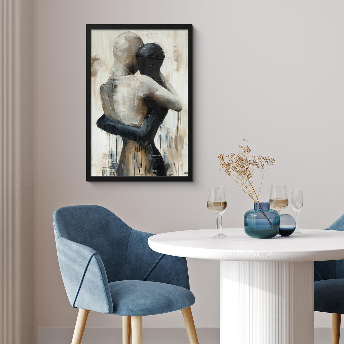 GERAHMTES BILD Abstrakt - Liebe - Schwarz und weiß - Modern 40x60 cm - Schwarz, Papier (40/60cm) - MuchoWow