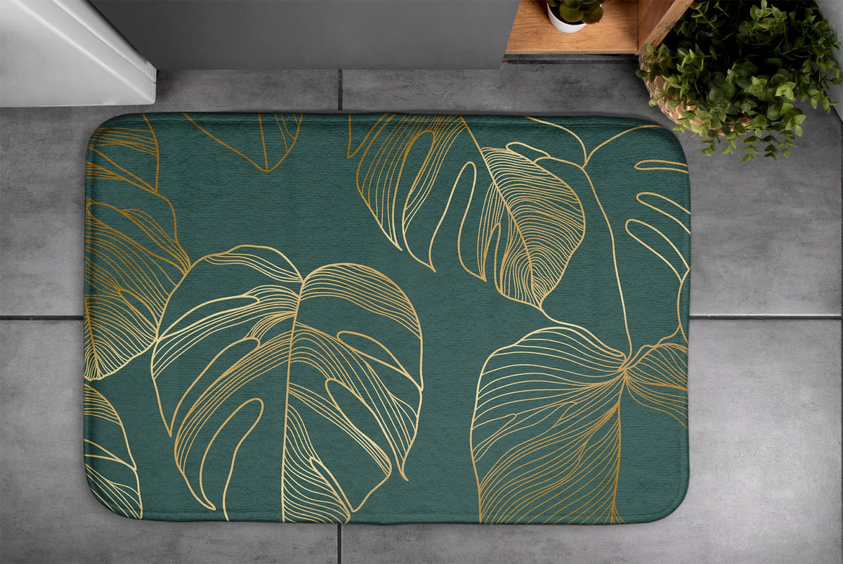 BADTEPPICH 90x60 cm Monstera-Blätter - Grün, Textil (90/60cm) - TULUP