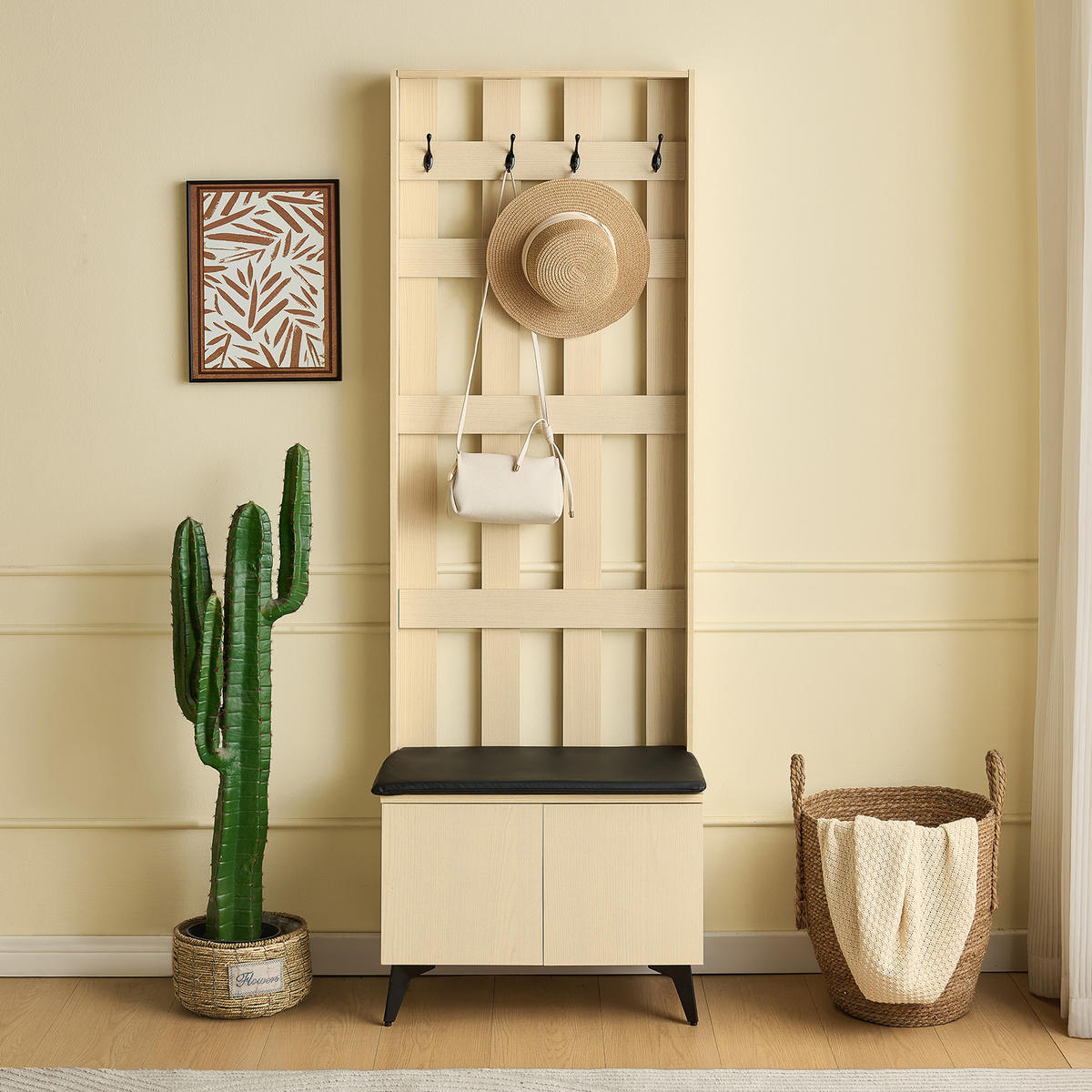 GARDEROBE mit Sitzbank und 4 Haken im modernen Design - Ahornfarben, Holzwerkstoff (35/179.5/60cm) - Korfee